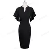 Bom para sempre vintage cor sólida elegante escritório trabalho vestidos festa de negócios bodycon plissado mulheres vestido b572 210224