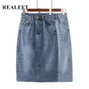 REALEFT Spring Summer Vintage Women's Denim Skirt High Wasit Jeans Skirt Straight Female A-line Pencil Back Split Skirt 210721