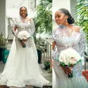 2021 Sexiga Arabiska Mermaid Bröllopsklänningar Bröllopklänningar Juvel Neck Illusion Långärmade Snören Appliques Plus Size African Robe de Marie Öppna tillbaka