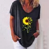 レディースTシャツレディースTシャツ2021夏カジュアルVネック半袖ひまわりプリントトップスファッションTシャツ女性Ropa Mujer