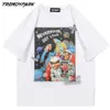 Męskie Hip Hop Oversize T-shirt Harajuku Funny Space Man Drukuj T Shirt Casual Cotton Tshirt Letnie Krótki Rękaw Tshirt Topy 210601