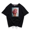 Harajuku Sexig rund hals tryck Kvinnors T-shirt Sommar Kortärmad Chic Kvinna Toppar 95% Bomull Stretch Sweat Enkel Lös 210623