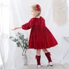 Fille Lolita Princesse Robe Hiver Infant Anniversaire Année Velours Enfants Europe es Toddler Noël Robe De Bal Rouge 210615