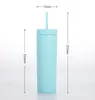 In Stock 16oz Acrylic Tumblers Matte Colors Double Wall Water Bottle Coffee Drinking Plastic Tumbler Sippy Cup With Free Straws