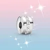 Perline 925 Sterling Clear CZ Row Clip Charm adatto al braccialetto originale P Charms Gioielli in argento fai da te7296326