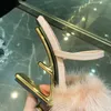Damdesigner av högsta kvalitet Sandaler glider lyxigt riktigt hårbrevformade höga häl mode tofflor festskor för kvinnor storlek 355546081
