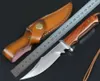 Specail Off Survival Straight Knife 440C Satin Drop Bowie Blade Full Tang Hardwood Handle Outdoor Fixed Blades Hunting Knives With Leather Sheath