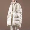 Ailegogo hiver femmes épais chaud 90% duvet de canard blanc longue Parka décontracté femme poche fermeture éclair neige Outwear vestes amples 210923