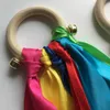 7 Kolory Rainbow Latawki Drewno Pierścień Ribbon Streamer Runner Akcesoria Zabawki Dancing Pierścionki Sensory Wstążki Wiatr Wand Dla Partii Urodzinowej Favors Christmas Gift