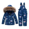 -30 Degree Winter Warm Down Jacket Children Clothing Sets Toddler Boys Down Coats + Overalls Kids Snowsuit For Girls 1-5 Years H0909