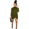 Casual Dresses Solid Color Half High Collar Cross Split Slim Mini Dress 2021 Women's Street Party Fashion Nightwear