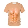 T-shirty męskie 2022 Tatuaż mięśni mężczyźni mężczyźni kobiety 3D nadruk nagi skóra klatka piersiowa moda swobodna śmieszna koszulka dla dzieci topy harayuku clo280c