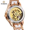 STARKING 34mm Automatic Watch Rose Gold Steel Case Vogue Dress es Skeleton Transparent Women Mechanical Wristwatches 210616