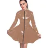 22 ألوان عالية الجودة طويلة الأكمام pvc مطوي مصغرة اللباس بسيط سستة vestido مثير wetlook clubwear السيدات حزب حلي