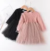 Malha Princesa Vestido Gaze Saia Bubble Sleeve Dress Meninas de Manga Comprida Tulle Saias Tutu Kids Designer Roupas Western Estilo WMQ572