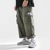 Pantalones para hombres pantalones casuales militar verde negro japonés cargamento de carga ancha tendencia suelta retro paquete hombres