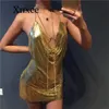paillettes 2020 bar danse Cheerleading Sexy Halter métal robes de soirée or argent robe d'été Vesitos dos nu paillettes robe Y0118