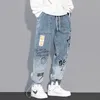 メンズパンツ秋落書きアンクルバンドジーンズ韓国風緩いカジュアルハーレム男性日本のファッションストリートウェアズボン
