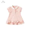 DBM17827 Dave Bella Summer Baby Girl's Cute Print Drapowane Dress Dzieci Moda Party Dress Kids Infant Lolita Odzież q0716