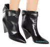 fashion women ankle boots black leather booties spike heel slip on boots ladies point toe party shoes high heels botas