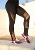 Allenamento a vita alta Nero Yoga Legging Mesh Splicing See Through Fitness Leggings Collant Sport Sudore Pantaloni da yoga per le donne 210929