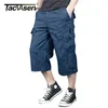 TACVASEN 100% Cotton Below Knee Length 3/4 Long Shorts Men's Tactical Pants Multi Pocket Summer Twill Work Cargo Man 210715