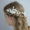 SLBRIDAL fait à la main cristal strass simulé perles en céramique fleur mariée mariage peigne épingles à cheveux autocollants femmes bijoux