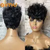 Kort lockigt mänskligt hår peruker för kvinnor brasiliansk spets front pixie klippt frisyr bob peruker