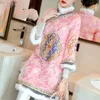 الملابس العرقية سيدة الرجعية qipao فساتين التقليدية الصينية نمط شيونغسام أزياء أنيقة الشرقية المرأة التطريز تانغ البدلة hanfu