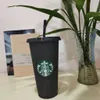 ML Reusable Starbucks Cold Cups Plastikowy Blacktransparent Tumbler z pokrywką Słowo Czarna Puchar