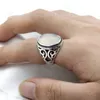 925 Sterling Silver White Agate Stone Mäns Punk Ring High Smycken