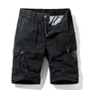 Män Sommar Solid Färg Casual Shorts Classic Pocket Micro-Elastic Fashion Twill Cotton Cargo Stor Storlek 28-38 210806