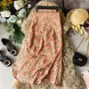 Skirts Floral Print Long Skirt Women Fashion 2021 Summer High Waist A-line Pleated Female Boho Holiday Chiffon