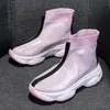 Botas 2021 Invierno Mujeres informales Casadas Pink Rock Plataforma de calcetines Tacones de tobillo Colorido Fabricación de gran tamaño zapatos de gran tamaño