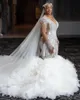 Abiti da sposa di lusso sirena araba Dubai abiti da sposa con scollo a V lungo treno tulle con perline paillettes cristallo abiti da sposa da donna taglia personalizzata 2022