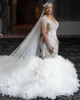 Sirena di lusso arabo Dubai abito da sposa 2024 scollo a V lungo treno tulle in rilievo paillettes cristallo donne abiti da sposa formato personalizzato abiti da noivas