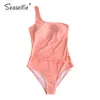 Seaselie Sexy Solid Pink Jednoszenie z pasem Swimsuit Kobiety Beachwear Monokini Plaża Kąpiel Swimwear 210702