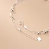 925 Sterling Prata Bead Anklet Feminino Caixa Dupla Corrente Mulher Jóias Presentes para Bracelete Namorada na perna Accessorie