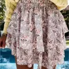 Summer Double-Layer Floral Short Skirt Elastic High Waist Printing Design Casual Sweet Fresh Chic 210730