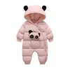 Söt panda baby vinter hooded rompers tjock bomull varm outfit nyfödda jumpsuit overaller snöar barn pojkar kläder h0910