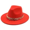 فيدورا القبعات النساء الرجال واسعة بريم سميكة سلسلة الذهب سلسلة الجزهة قبعة الجاز الشتاء الخريف بنما الجمل الأبيض فيدورا 210608