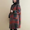 ジョニー教徒の女性ヴィンテージ冬パーカーの格子縞のボタンコートフード付きポケット暖かい女性服韓国風211018