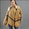 Halsdukar wraps hattar, handskar mode aessories kvinna plaid cloak lady galler poncho tröja vintage shawl cardigan tofs stick tartan vinter b