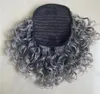 Silver grey human hair pony tail hairpiece wrap around Dye free natural hightlight salt and pepper short long loose wave gray ponytail