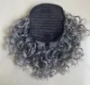 Clipe de extens￣o de cabelo real de rabo de cavalo cinza branco e preto em sal e pimenta ondulada Curly Grey Hairpiece 14 polegadas com destaques naturais de corda 120g