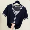 M-4XL Plus Size Dames Kasjmier V-hals Korte Mouw Gebreide Pullover Tee Basis Wol Kasjmier Trui Dames Jumper T-shirt 210604