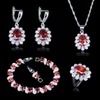 Elegante ovale colore argento principessa pietra di cristallo rosso moda donna orecchini pendenti collana anelli con ciondolo set H1022