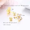 Cute Star Flower Set Round CZ Stones Screw Back Stud Earrings For Women Baby Kids Girls Gold Color Piercing Jewelry Oorbellen