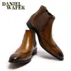 Luxury Chelsea Stövlar Äkta läder Mäns Ankel Högkvalitativ Slip On Buckle Strap Wingtip Brown Black Shoes Basic Men 211216