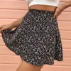 Summer women's floral print skirt high waist umbrella mini skirt Female invisible zipper chiffon print short skirt women 210315